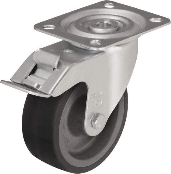 Blickle - 4" Diam x 1-37/64" Wide x 4-59/64" OAH Top Plate Mount Swivel Caster - Silicone Rubber, 220 Lb Capacity, Plain Bore Bearing, 3-15/16 x 3-3/8" Plate - Exact Industrial Supply