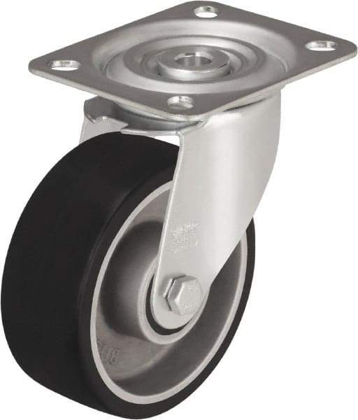 Blickle - 4" Diam x 1-9/16" Wide x 4-59/64" OAH Top Plate Mount Swivel Caster - Polyurethane-Elastomer, 220 Lb Capacity, Plain Bore Bearing, 3-15/16 x 3-3/8" Plate - Exact Industrial Supply