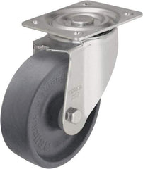 Blickle - 6" Diam x 2" Wide x 7-1/2" OAH Top Plate Mount Swivel Caster - Heat-Resistant Nylon, 770 Lb Capacity, Plain Bore Bearing, 5-1/2 x 4-3/8" Plate - Exact Industrial Supply