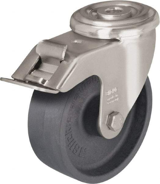 Blickle - 4" Diam x 1-1/2" Wide x 4-59/64" OAH Hollow Kingpin Mount Swivel Caster with Brake - Heat-Resistant Nylon, 330 Lb Capacity, Plain Bore Bearing, Hollow Kingpin Stem - Exact Industrial Supply