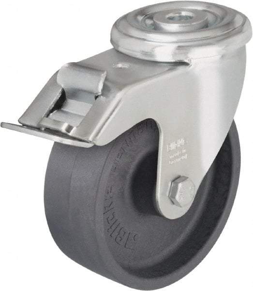 Blickle - 5" Diam x 1-3/16" Wide x 5-7/8" OAH Hollow Kingpin Mount Swivel Caster with Brake - Heat-Resistant Nylon, 330 Lb Capacity, Plain Bore Bearing, Hollow Kingpin Stem - Exact Industrial Supply