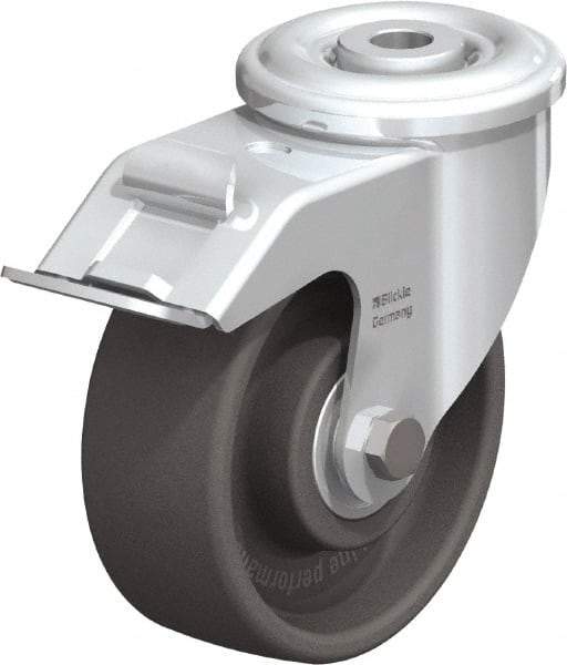 Blickle - 4" Diam x 1-1/2" Wide x 4-59/64" OAH Hollow Kingpin Mount Swivel Caster with Brake - Heat-Resistant Nylon, 330 Lb Capacity, Ball Bearing, Hollow Kingpin Stem - Exact Industrial Supply