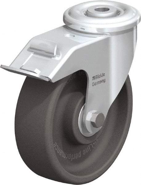 Blickle - 5" Diam x 1-3/16" Wide x 5-7/8" OAH Hollow Kingpin Mount Swivel Caster with Brake - Heat-Resistant Nylon, 330 Lb Capacity, Ball Bearing, Hollow Kingpin Stem - Exact Industrial Supply