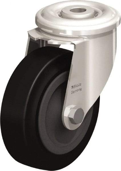 Blickle - 4" Diam x 1-3/16" Wide x 4-59/64" OAH Hollow Kingpin Mount Swivel Caster - Heat-Resistant Solid Rubber, 220 Lb Capacity, Plain Bore Bearing, Hollow Kingpin Stem - Exact Industrial Supply