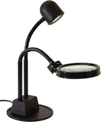 Electrix - 7 Volt, LED, Machine Light - Weighted for Desk, 7 Ft. Cord, 1.75x Magnification, 5 Inch Light Diameter, Black - Exact Industrial Supply