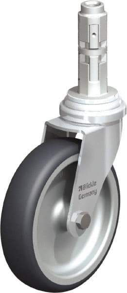 Blickle - 4" Diam x 63/64" Wide x 4-7/8" OAH Metal Expander Mount Swivel Caster - Rubber Elastomer (TPE), 154 Lb Capacity, Plain Bore Bearing, Metal Expander Stem - Exact Industrial Supply
