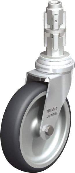 Blickle - 4" Diam x 63/64" Wide x 4-7/8" OAH Metal Expander Mount Swivel Caster - Rubber Elastomer (TPE), 154 Lb Capacity, Plain Bore Bearing, Metal Expander Stem - Exact Industrial Supply