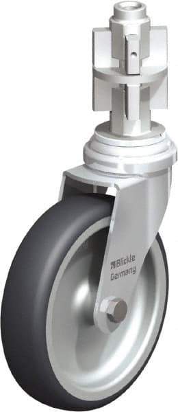 Blickle - 4" Diam x 63/64" Wide x 4-7/8" OAH Metal Expander Mount Swivel Caster - Rubber Elastomer (TPE), 154 Lb Capacity, Plain Bore Bearing, Metal Expander Stem - Exact Industrial Supply