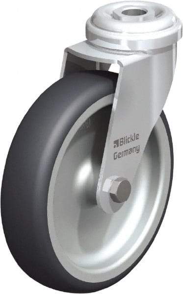 Blickle - 4" Diam x 63/64" Wide x 4-49/64" OAH Hollow Kingpin Mount Swivel Caster - Rubber Elastomer (TPE), 154 Lb Capacity, Plain Bore Bearing, Hollow Kingpin Stem - Exact Industrial Supply