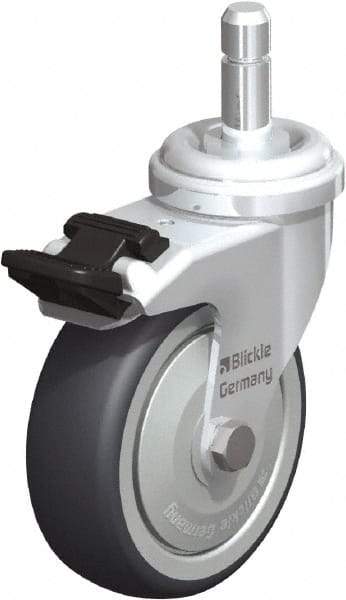 Blickle - 3" Diam x 63/64" Wide x 3-55/64" OAH Stem Mount Swivel Caster with Brake - Rubber Elastomer (TPE), 165 Lb Capacity, Ball Bearing, Friction Stem - Exact Industrial Supply