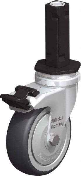 Blickle - 3" Diam x 63/64" Wide x 4" OAH Stem Mount Swivel Caster with Brake - Rubber Elastomer (TPE), 165 Lb Capacity, Ball Bearing, Square Stem - Exact Industrial Supply