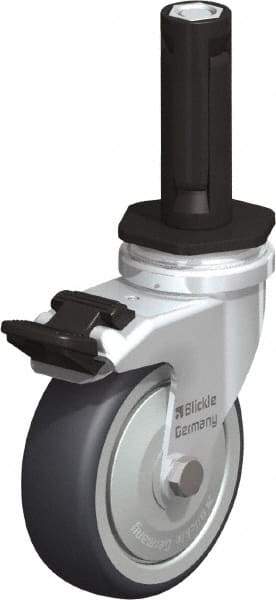 Blickle - 3" Diam x 63/64" Wide x 4" OAH Stem Mount Swivel Caster with Brake - Rubber Elastomer (TPE), 165 Lb Capacity, Ball Bearing, Round Stem - Exact Industrial Supply