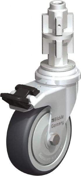 Blickle - 3" Diam x 63/64" Wide x 4" OAH Metal Expander Mount Swivel Caster with Brake - Rubber Elastomer (TPE), 165 Lb Capacity, Ball Bearing, Metal Expander Stem - Exact Industrial Supply