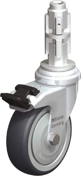Blickle - 3" Diam x 63/64" Wide x 4" OAH Metal Expander Mount Swivel Caster with Brake - Rubber Elastomer (TPE), 165 Lb Capacity, Ball Bearing, Metal Expander Stem - Exact Industrial Supply