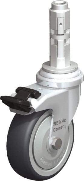 Blickle - 3" Diam x 63/64" Wide x 4" OAH Metal Expander Mount Swivel Caster with Brake - Rubber Elastomer (TPE), 165 Lb Capacity, Ball Bearing, Metal Expander Stem - Exact Industrial Supply
