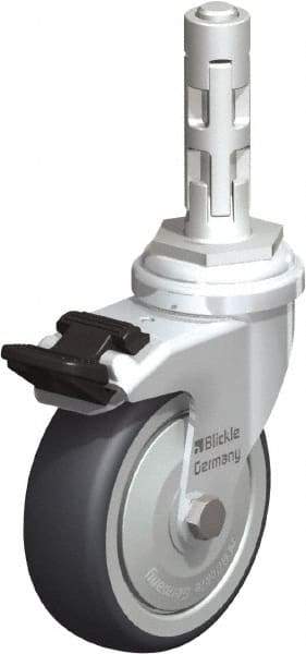 Blickle - 3" Diam x 63/64" Wide x 4" OAH Metal Expander Mount Swivel Caster with Brake - Rubber Elastomer (TPE), 165 Lb Capacity, Ball Bearing, Metal Expander Stem - Exact Industrial Supply