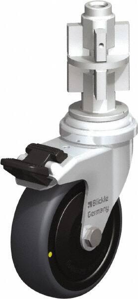 Blickle - 3" Diam x 63/64" Wide x 4" OAH Metal Expander Mount Swivel Caster with Brake - Rubber Elastomer (TPE), 110 Lb Capacity, Ball Bearing, Metal Expander Stem - Exact Industrial Supply