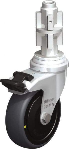 Blickle - 3" Diam x 63/64" Wide x 4" OAH Metal Expander Mount Swivel Caster with Brake - Rubber Elastomer (TPE), 110 Lb Capacity, Ball Bearing, Metal Expander Stem - Exact Industrial Supply