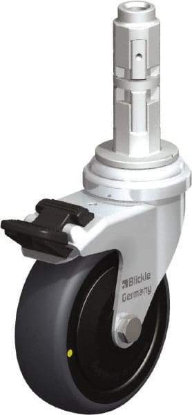 Blickle - 3" Diam x 63/64" Wide x 4" OAH Metal Expander Mount Swivel Caster with Brake - Rubber Elastomer (TPE), 110 Lb Capacity, Ball Bearing, Metal Expander Stem - Exact Industrial Supply