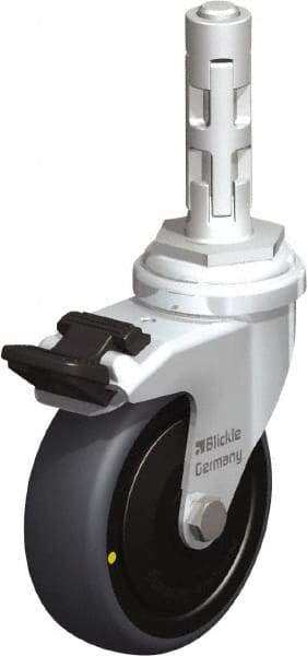 Blickle - 3" Diam x 63/64" Wide x 4" OAH Metal Expander Mount Swivel Caster with Brake - Rubber Elastomer (TPE), 110 Lb Capacity, Ball Bearing, Metal Expander Stem - Exact Industrial Supply