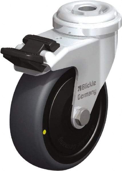 Blickle - 3" Diam x 63/64" Wide x 3-27/32" OAH Hollow Kingpin Mount Swivel Caster with Brake - Rubber Elastomer (TPE), 110 Lb Capacity, Ball Bearing, Hollow Kingpin Stem - Exact Industrial Supply