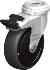 Blickle - 3" Diam x 63/64" Wide x 3-27/32" OAH Hollow Kingpin Mount Swivel Caster with Brake - Rubber Elastomer (TPE), 110 Lb Capacity, Ball Bearing, Hollow Kingpin Stem - Exact Industrial Supply