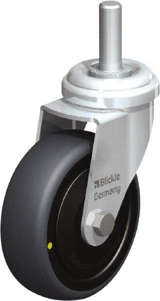 Blickle - 3" Diam x 63/64" Wide x 3-27/32" OAH Stem Mount Swivel Caster - Rubber Elastomer (TPE), 110 Lb Capacity, Ball Bearing, 3/8 x 1-13/16" Threaded Stem - Exact Industrial Supply