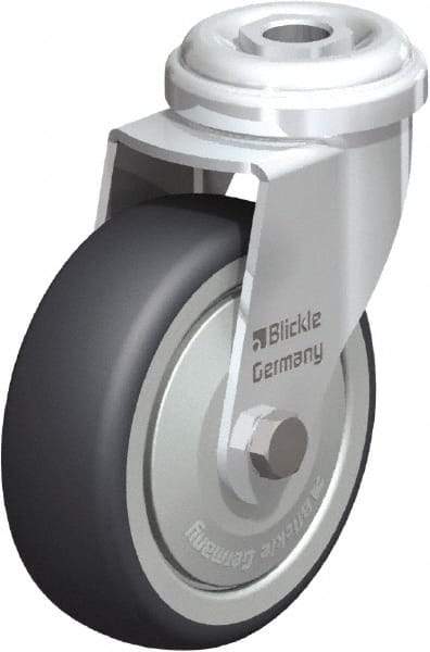Blickle - 3" Diam x 63/64" Wide x 3-27/32" OAH Hollow Kingpin Mount Swivel Caster - Rubber Elastomer (TPE), 165 Lb Capacity, Ball Bearing, Hollow Kingpin Stem - Exact Industrial Supply