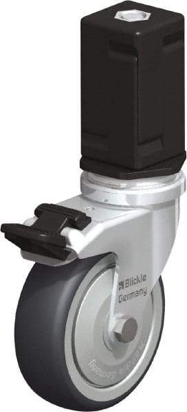 Blickle - 3" Diam x 63/64" Wide x 4" OAH Stem Mount Swivel Caster with Brake - Rubber Elastomer (TPE), 165 Lb Capacity, Ball Bearing, Square Stem - Exact Industrial Supply
