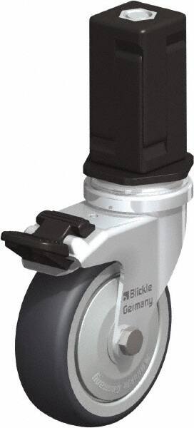 Blickle - 3" Diam x 63/64" Wide x 4" OAH Stem Mount Swivel Caster with Brake - Rubber Elastomer (TPE), 165 Lb Capacity, Ball Bearing, Square Stem - Exact Industrial Supply
