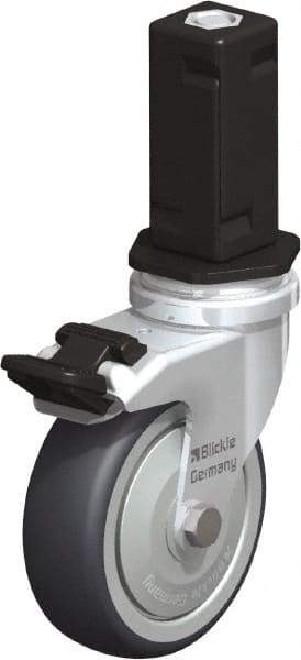 Blickle - 3" Diam x 63/64" Wide x 4" OAH Stem Mount Swivel Caster with Brake - Rubber Elastomer (TPE), 165 Lb Capacity, Ball Bearing, Square Stem - Exact Industrial Supply