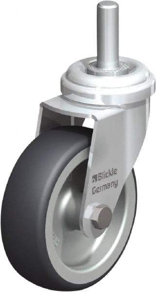 Blickle - 3" Diam x 63/64" Wide x 3-27/32" OAH Stem Mount Swivel Caster - Rubber Elastomer (TPE), 165 Lb Capacity, Plain Bore Bearing, 3/8 x 1-13/16" Threaded Stem - Exact Industrial Supply