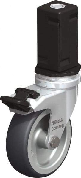 Blickle - 3" Diam x 63/64" Wide x 4" OAH Stem Mount Swivel Caster with Brake - Rubber Elastomer (TPE), 165 Lb Capacity, Plain Bore Bearing, Square Stem - Exact Industrial Supply