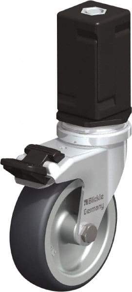 Blickle - 3" Diam x 63/64" Wide x 4" OAH Stem Mount Swivel Caster with Brake - Rubber Elastomer (TPE), 165 Lb Capacity, Plain Bore Bearing, Square Stem - Exact Industrial Supply