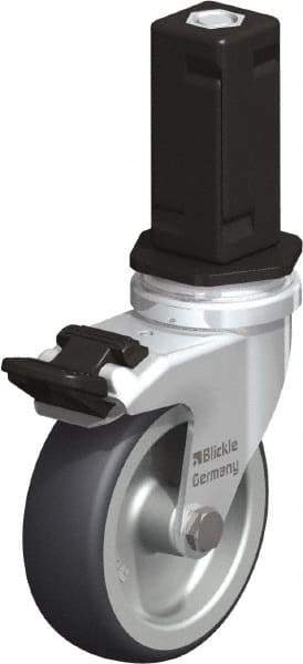 Blickle - 3" Diam x 63/64" Wide x 4" OAH Stem Mount Swivel Caster with Brake - Rubber Elastomer (TPE), 165 Lb Capacity, Plain Bore Bearing, Square Stem - Exact Industrial Supply