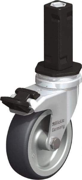 Blickle - 3" Diam x 63/64" Wide x 4" OAH Stem Mount Swivel Caster with Brake - Rubber Elastomer (TPE), 165 Lb Capacity, Plain Bore Bearing, Square Stem - Exact Industrial Supply