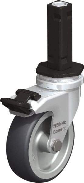 Blickle - 3" Diam x 63/64" Wide x 4" OAH Stem Mount Swivel Caster with Brake - Rubber Elastomer (TPE), 165 Lb Capacity, Plain Bore Bearing, Square Stem - Exact Industrial Supply