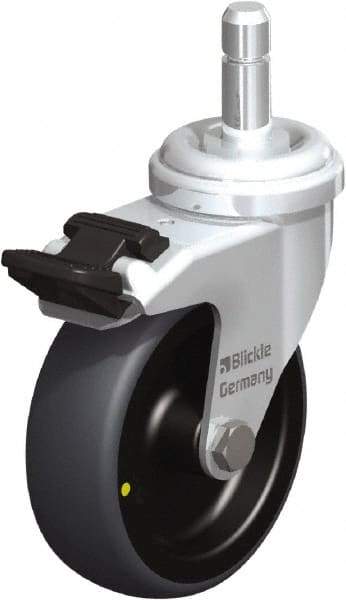 Blickle - 3" Diam x 63/64" Wide x 3-27/32" OAH Stem Mount Swivel Caster with Brake - Rubber Elastomer (TPE), 110 Lb Capacity, Plain Bore Bearing, Friction Stem - Exact Industrial Supply