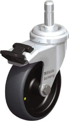 Blickle - 3" Diam x 63/64" Wide x 3-27/32" OAH Stem Mount Swivel Caster with Brake - Rubber Elastomer (TPE), 110 Lb Capacity, Plain Bore Bearing, Friction Stem - Exact Industrial Supply