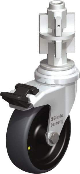 Blickle - 3" Diam x 63/64" Wide x 4" OAH Metal Expander Mount Swivel Caster with Brake - Rubber Elastomer (TPE), 110 Lb Capacity, Plain Bore Bearing, Metal Expander Stem - Exact Industrial Supply
