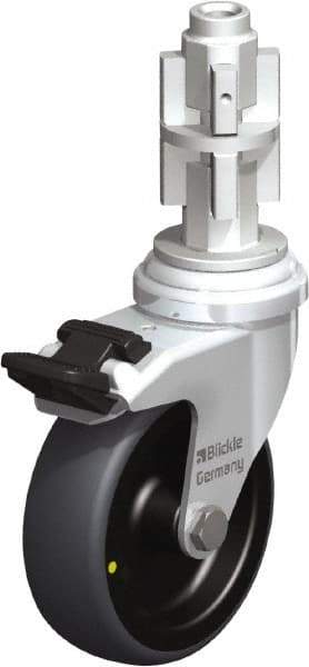 Blickle - 3" Diam x 63/64" Wide x 4" OAH Metal Expander Mount Swivel Caster with Brake - Rubber Elastomer (TPE), 110 Lb Capacity, Plain Bore Bearing, Metal Expander Stem - Exact Industrial Supply
