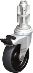 Blickle - 3" Diam x 63/64" Wide x 4" OAH Metal Expander Mount Swivel Caster with Brake - Rubber Elastomer (TPE), 110 Lb Capacity, Plain Bore Bearing, Metal Expander Stem - Exact Industrial Supply