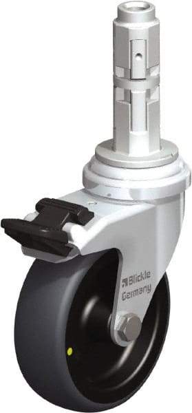 Blickle - 3" Diam x 63/64" Wide x 4" OAH Metal Expander Mount Swivel Caster with Brake - Rubber Elastomer (TPE), 110 Lb Capacity, Plain Bore Bearing, Metal Expander Stem - Exact Industrial Supply