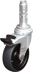 Blickle - 3" Diam x 63/64" Wide x 4" OAH Metal Expander Mount Swivel Caster with Brake - Rubber Elastomer (TPE), 110 Lb Capacity, Plain Bore Bearing, Metal Expander Stem - Exact Industrial Supply