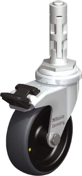 Blickle - 3" Diam x 63/64" Wide x 4" OAH Metal Expander Mount Swivel Caster with Brake - Rubber Elastomer (TPE), 110 Lb Capacity, Plain Bore Bearing, Metal Expander Stem - Exact Industrial Supply