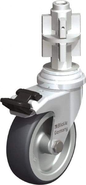 Blickle - 3" Diam x 63/64" Wide x 4" OAH Metal Expander Mount Swivel Caster with Brake - Rubber Elastomer (TPE), 165 Lb Capacity, Plain Bore Bearing, Metal Expander Stem - Exact Industrial Supply