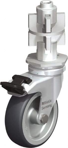 Blickle - 3" Diam x 63/64" Wide x 4" OAH Metal Expander Mount Swivel Caster with Brake - Rubber Elastomer (TPE), 165 Lb Capacity, Plain Bore Bearing, Metal Expander Stem - Exact Industrial Supply