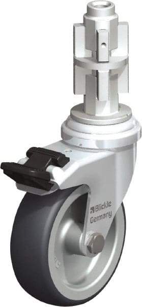 Blickle - 3" Diam x 63/64" Wide x 4" OAH Metal Expander Mount Swivel Caster with Brake - Rubber Elastomer (TPE), 165 Lb Capacity, Plain Bore Bearing, Metal Expander Stem - Exact Industrial Supply