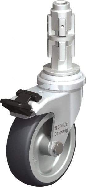 Blickle - 3" Diam x 63/64" Wide x 4" OAH Metal Expander Mount Swivel Caster with Brake - Rubber Elastomer (TPE), 165 Lb Capacity, Plain Bore Bearing, Metal Expander Stem - Exact Industrial Supply