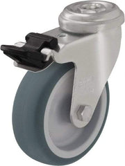 Blickle - 3" Diam x 63/64" Wide x 3-55/64" OAH Hollow Kingpin Mount Swivel Caster with Brake - Rubber Elastomer (TPE), 165 Lb Capacity, Plain Bore Bearing, Hollow Kingpin Stem - Exact Industrial Supply